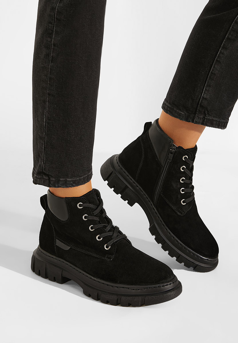 Črni ženski usnjeni gležnjarji Aiqua