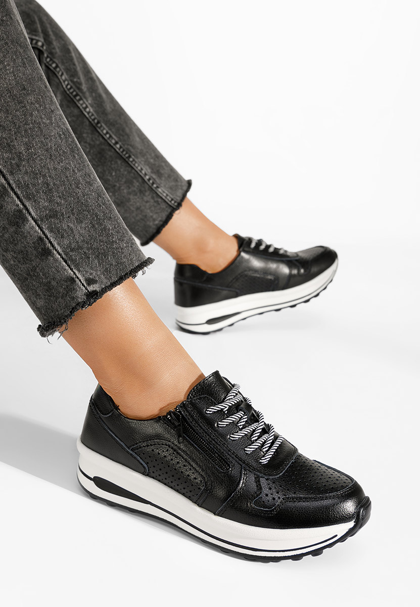 Μαύρα δερμάτινα sneakers γυναικεία Cidra