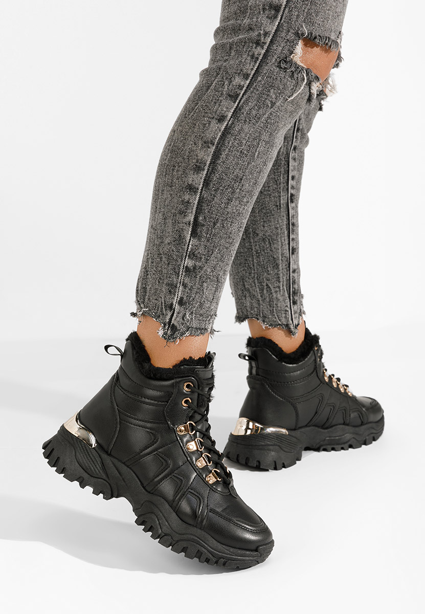 Sneakers donna con pelo nere Vincia
