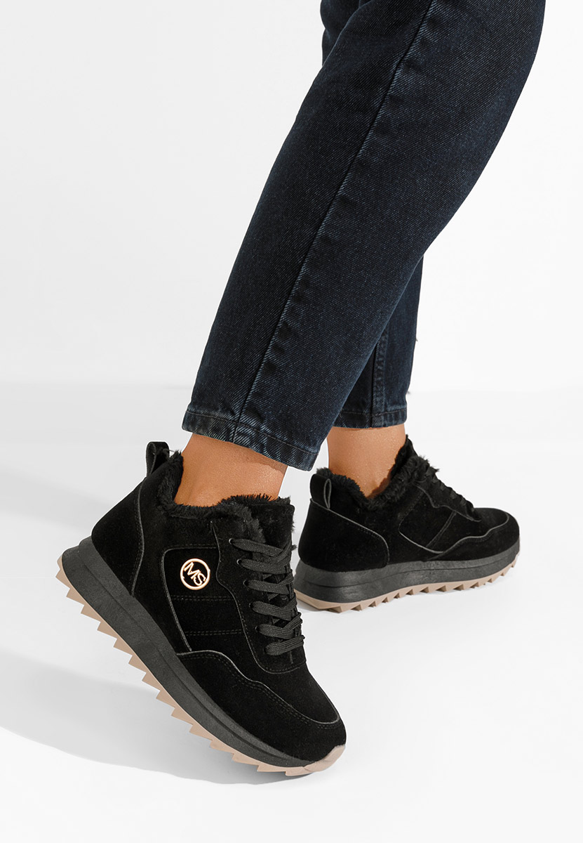 Μαύρα sneakers γυναικεία με γούνα Lavega