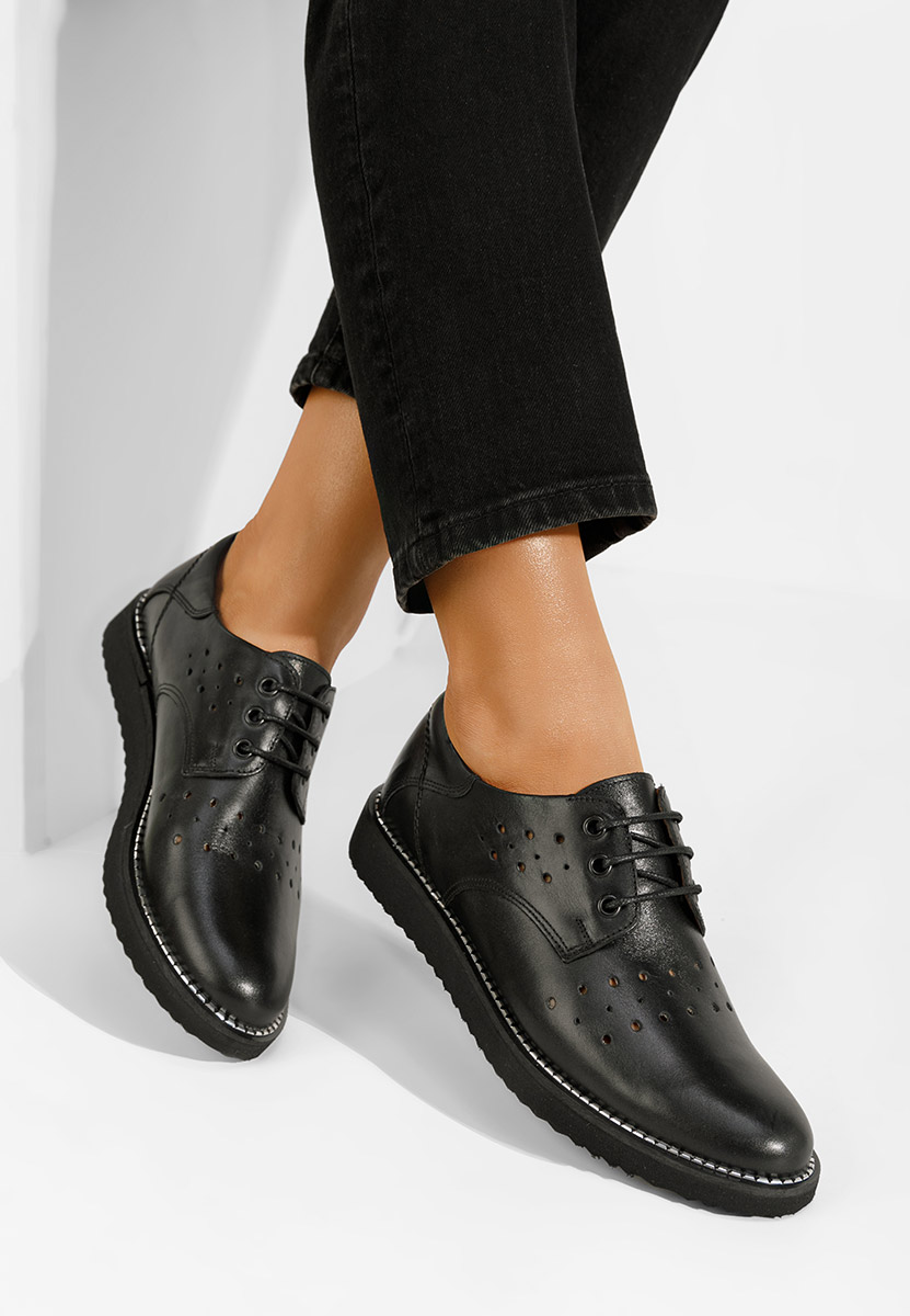 Μαύρα δερμάτινα παπούτσια casual γυναικεία Avery