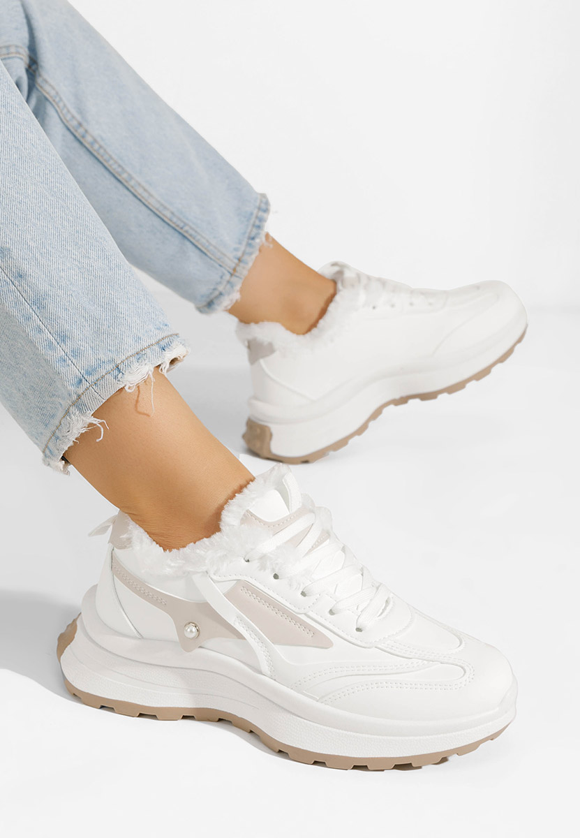Λευκά sneakers γυναικεία με γούνα Elliza