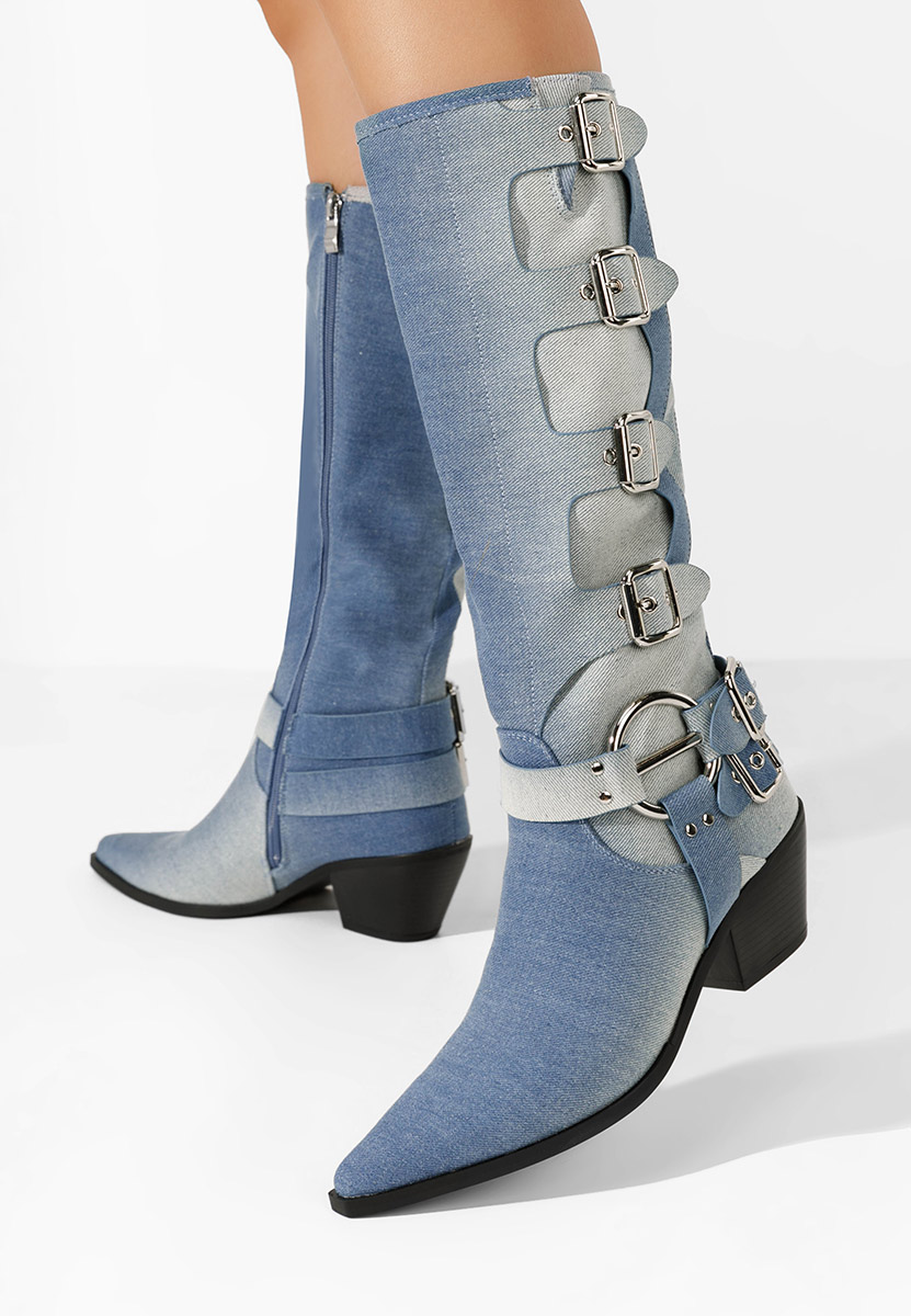 Denim škornji z debelo peto Laoise