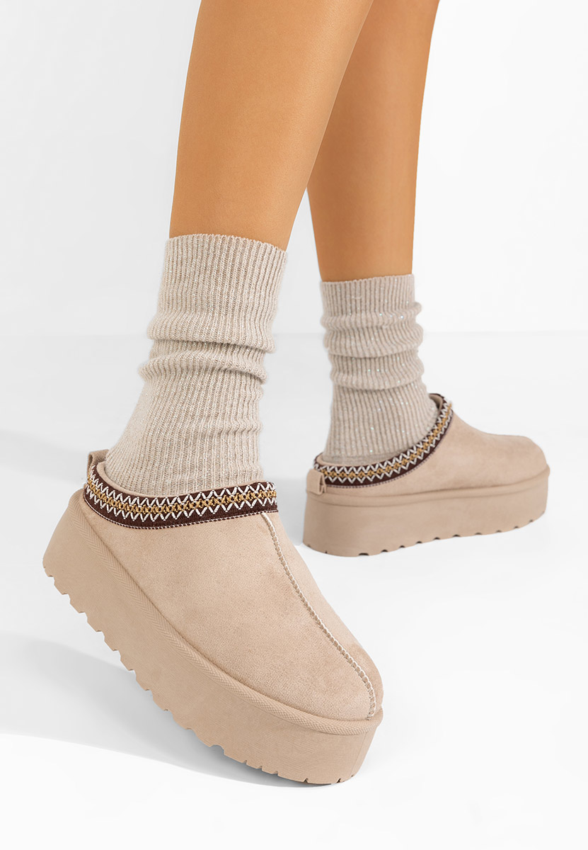Бежово дамско сабо на платформа Comfy