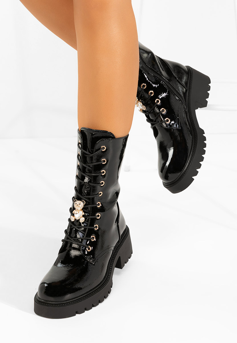 Črni ženski gležnjarji z vezalkami Fabina V2