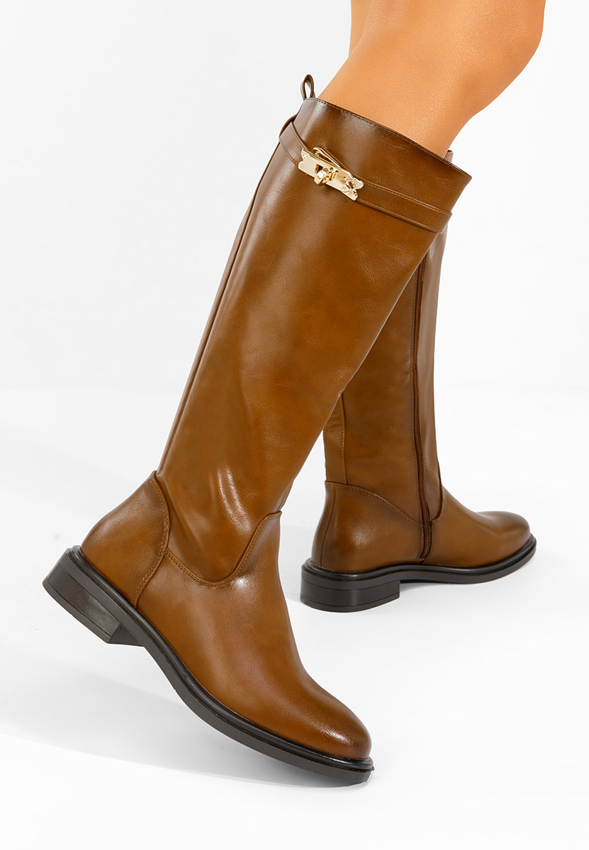 Cizme cu toc mic Marquerite camel