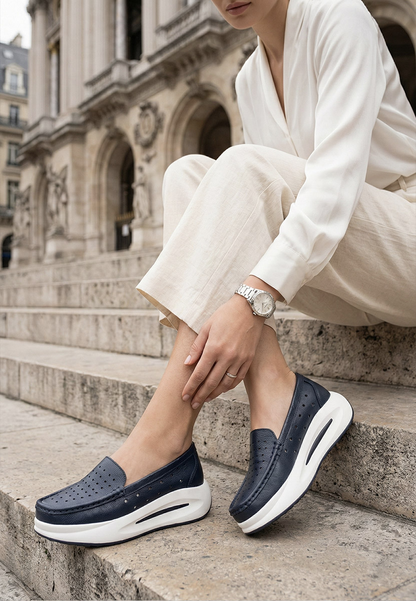 Mocassini con plateau blu navy Laurea