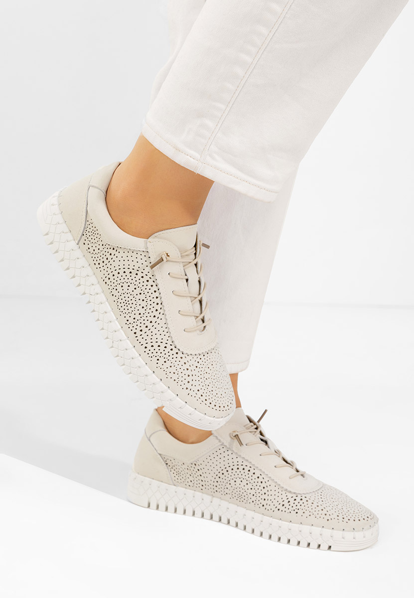 Μπεζ δερμάτινα sneakers γυναικεία Fidonia