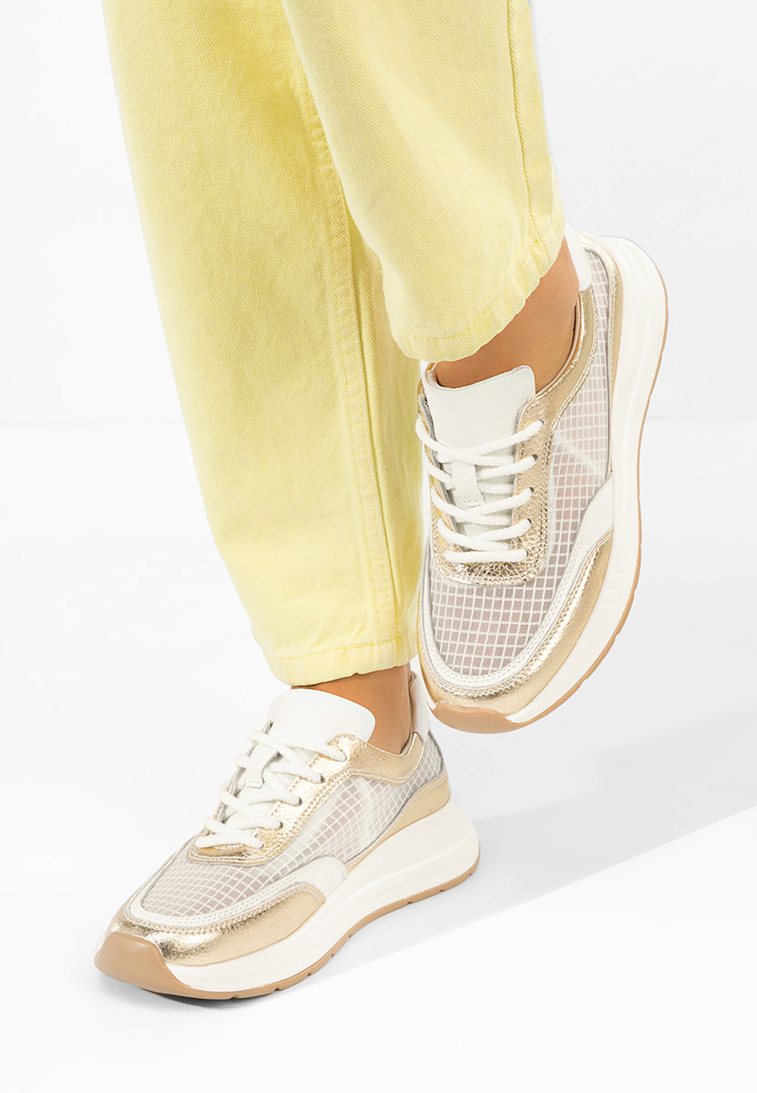 Χρυσά δερμάτινα sneakers γυναικεία Luelia