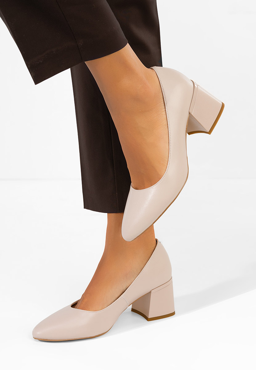 Pantofi cu toc gros piele Semya nude