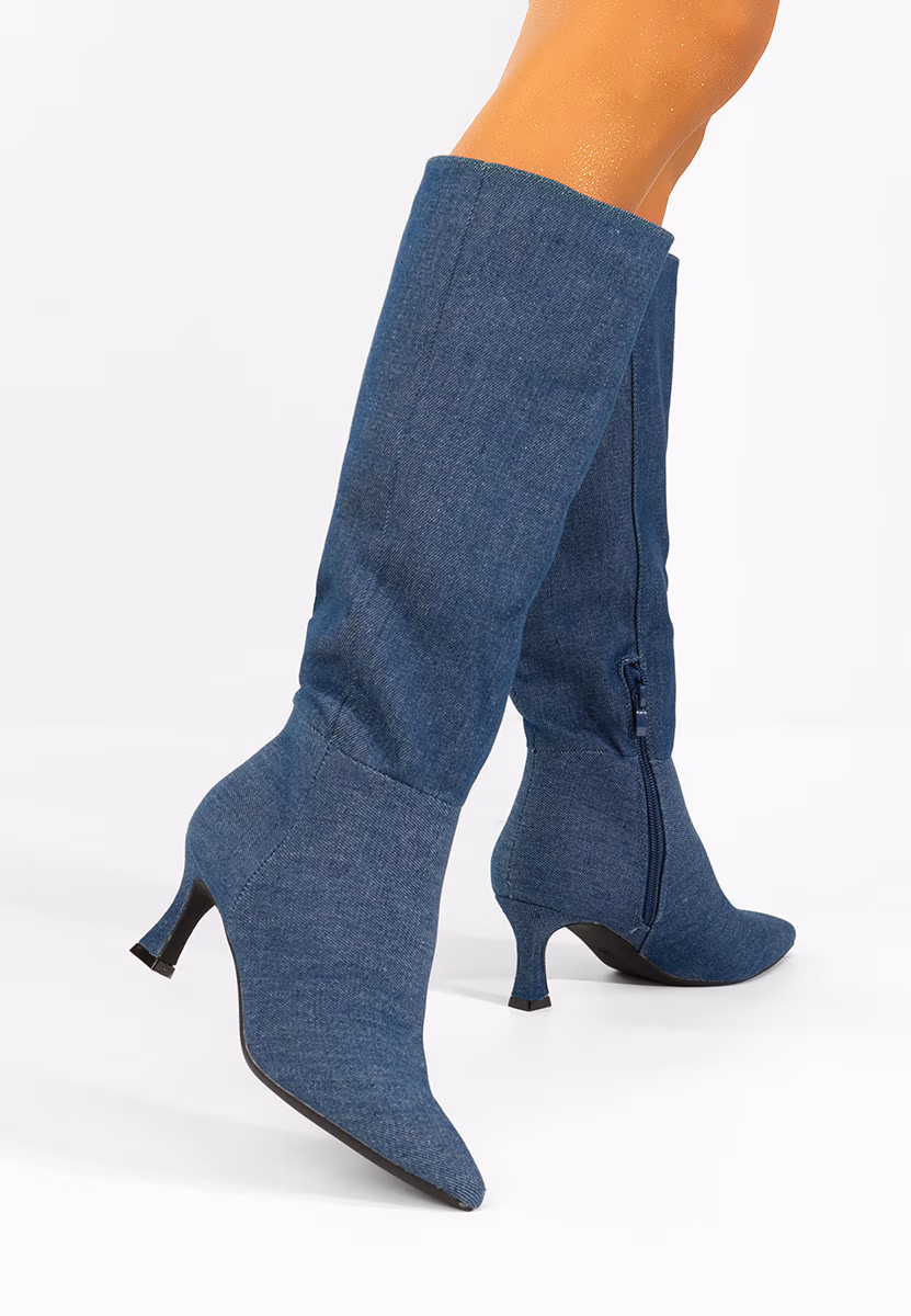 Cizme cu toc subtire Verka V2 denim