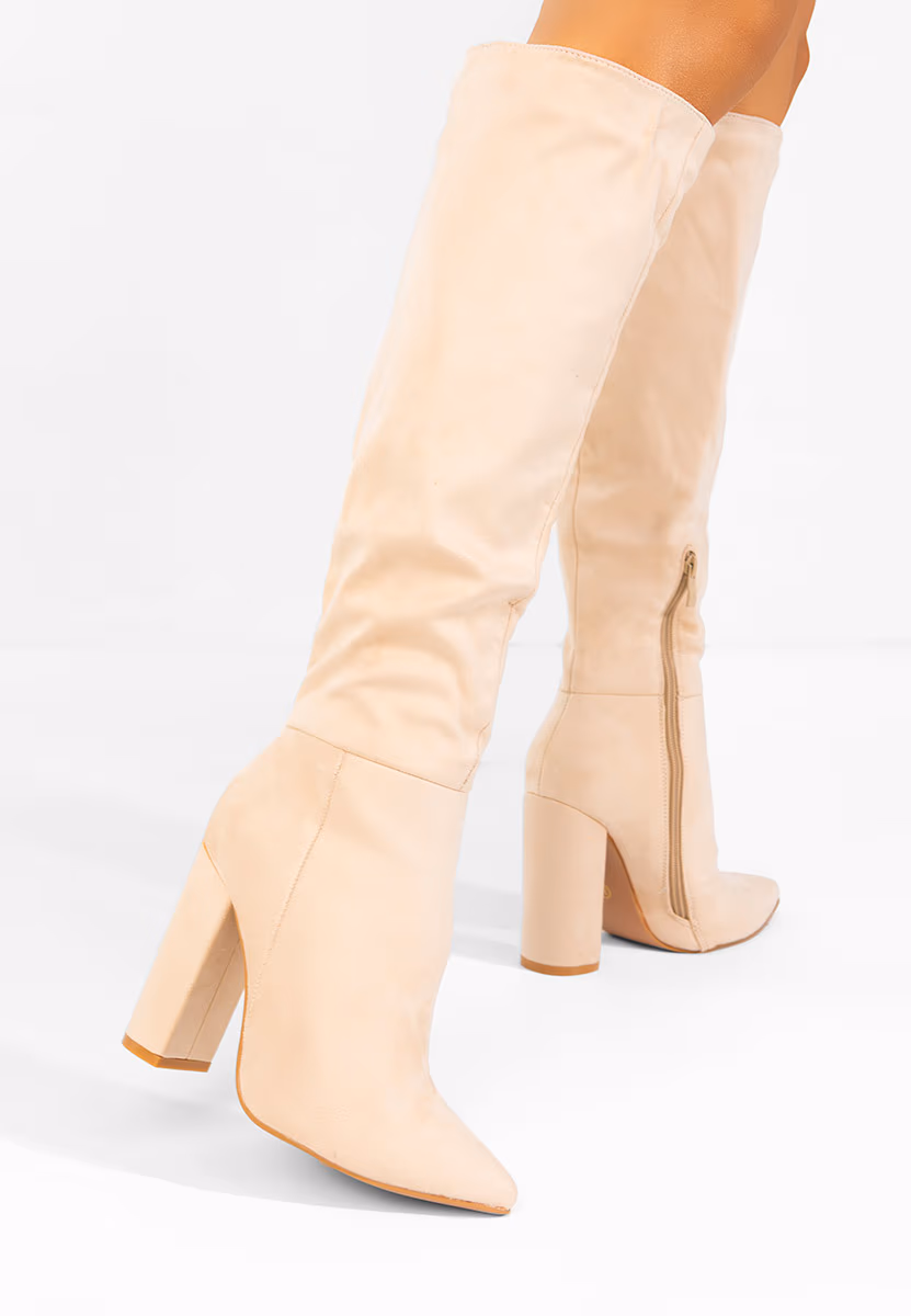 Stivali alti con tacco largo beige Arianelle