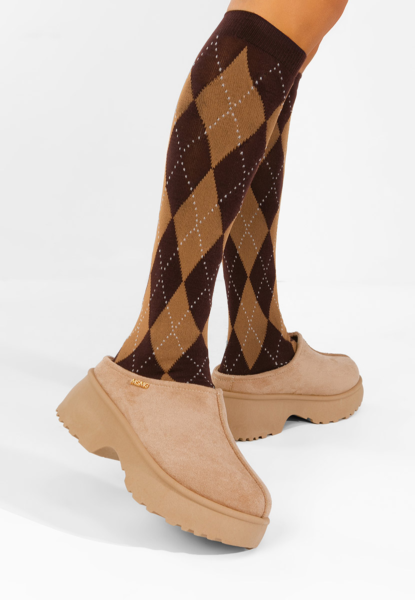 Zoccoli donna con plateau cachi Veyra
