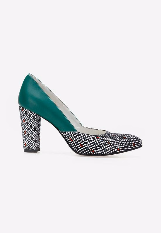 Escarpins en cuir à talon carré verts Maya