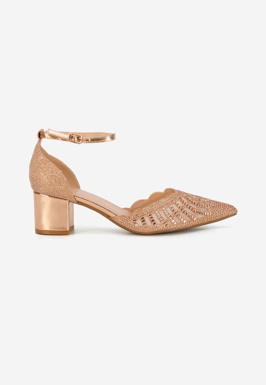 Pantofi cu toc gros Melizza champagne