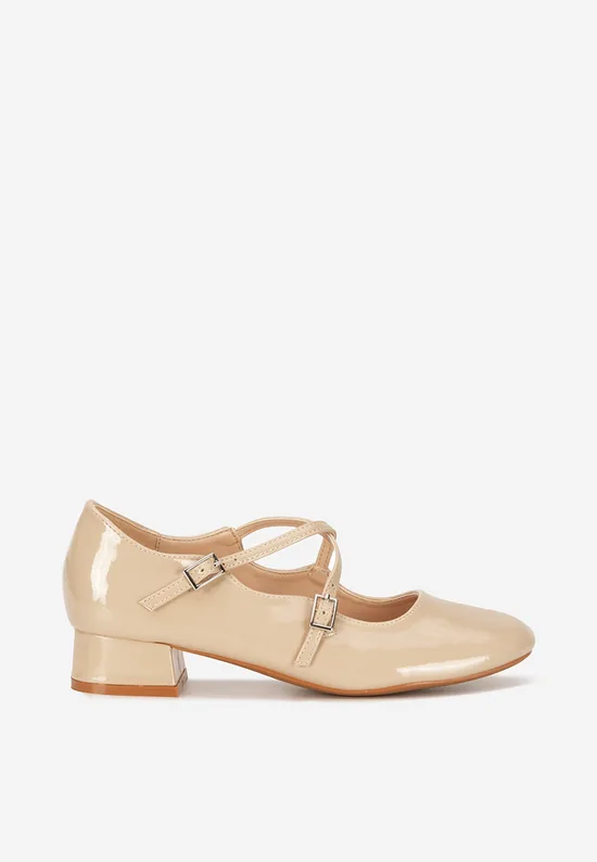 Pantofi cu toc gros si bareta Isra bej